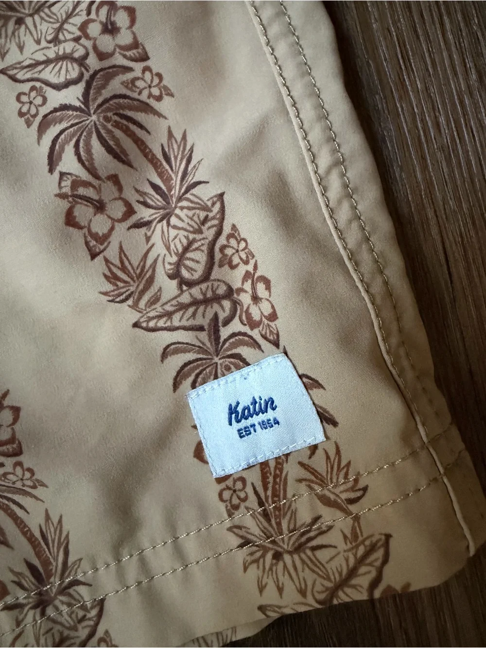 Katin Board Shorts Mens Tan Tropical Floral Drawstring Hybrid Swim Trunks
